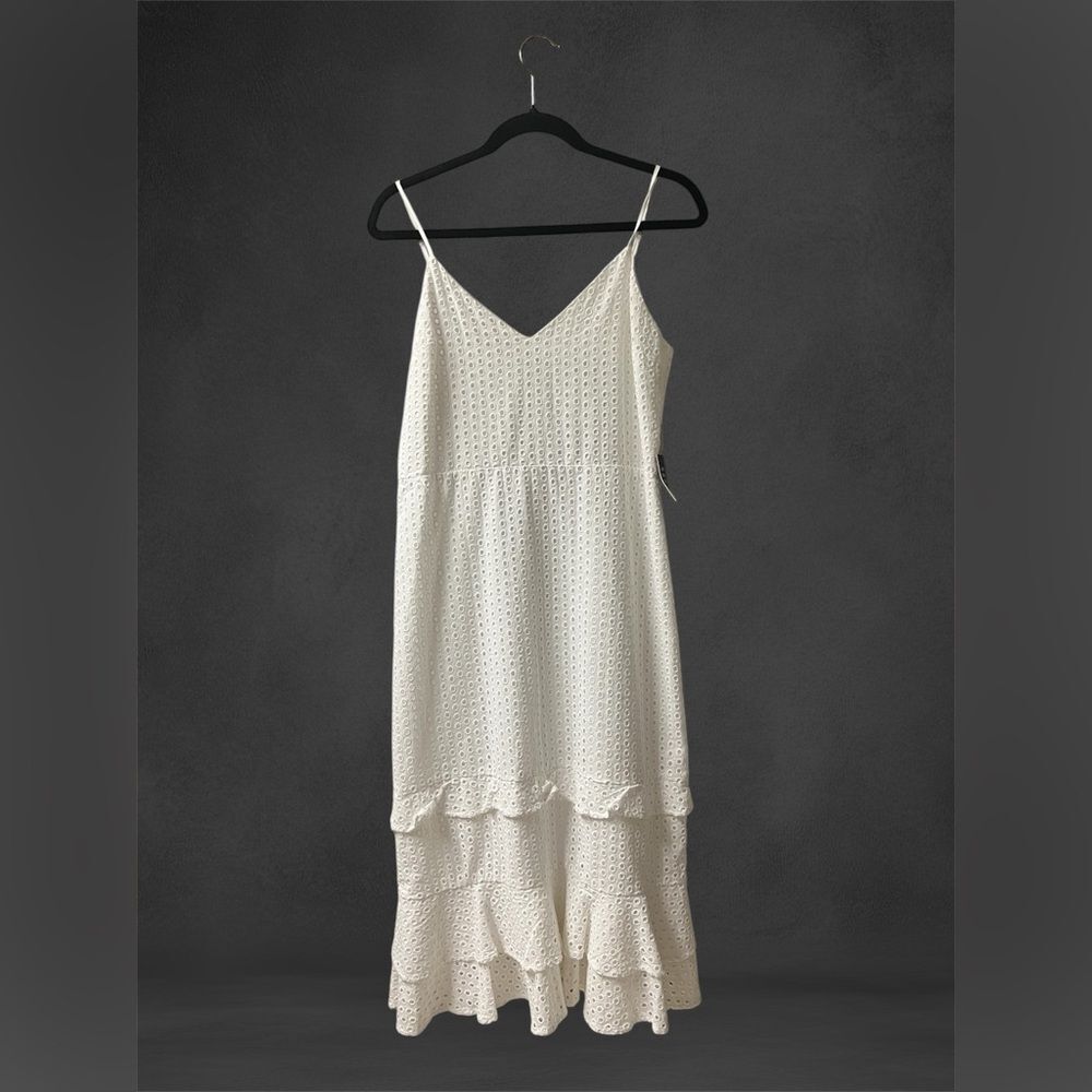 Express White‎ Eyelet Tiered Ruffle Midi Dress Size M NWT